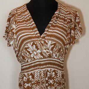 Sapphire Brown White Jumpsuit One Piece Flutter Sleeve V-Neck Wide Leg Sz 2X NWT
